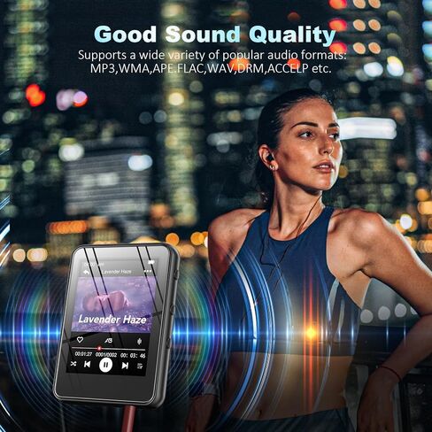مشغل MP3 مع بلوتوث - مشغل موسيقى محمول بشاشة لمس 32 جيجابايت مع مكبر صوت وراديو FM وذاكرة قابلة للتوسيع، صوت هاي فاي، مشغل صوت خفيف الوزن للأطفال وكبار السن والرياضة in Saudi Arabia