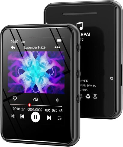 مشغل MP3 مع بلوتوث - مشغل موسيقى محمول بشاشة لمس 32 جيجابايت مع مكبر صوت وراديو FM وذاكرة قابلة للتوسيع، صوت هاي فاي، مشغل صوت خفيف الوزن للأطفال وكبار السن والرياضة in Saudi Arabia