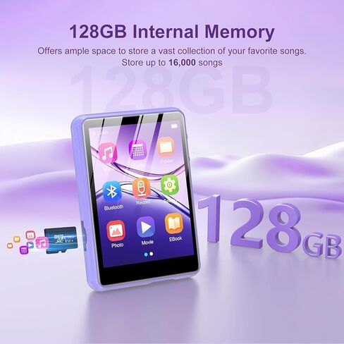 مشغل MP3 سعة 128 جيجابايت - مشغل MP3 محمول مع بلوتوث 5.4، مشغل موسيقى محمول مع راديو FM، مسجل صوت، عداد الخطى، تصميم صغير مثالي للرياضة in Kuwait