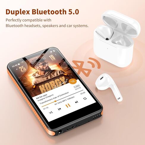 Android 13 MP3 Player with Bluetooth and WiFi, MP3 MP4 Player with 4" Touchscreen and Speaker, 4GB RAM & 32GB ROM, Spotify Music Player with Audible, Amazon Music, Play Store (Orange) in Saudi Arabia