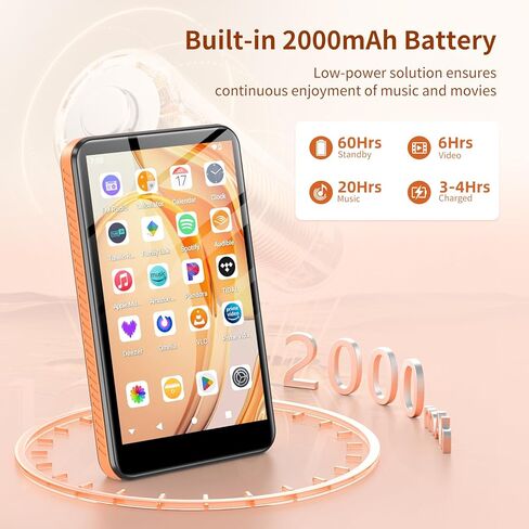 Android 13 MP3 Player with Bluetooth and WiFi, MP3 MP4 Player with 4" Touchscreen and Speaker, 4GB RAM & 32GB ROM, Spotify Music Player with Audible, Amazon Music, Play Store (Orange) in Saudi Arabia