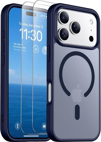 حافظة SPIDERCASE مغناطيسية لهاتف iPhone 17 Pro Max، حافظة شفافة غير لامعة مع قطعتين من واقي الشاشة الزجاجي المقوى المضاد للخدش وبصمات الأصابع لهاتف iPhone 17 Pro Max 6.9 بوصة، أزرق in Kuwait