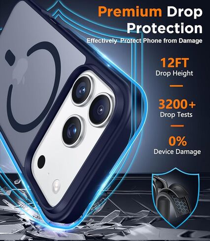 حافظة SPIDERCASE مغناطيسية لهاتف iPhone 17 Pro Max، حافظة شفافة غير لامعة مع قطعتين من واقي الشاشة الزجاجي المقوى المضاد للخدش وبصمات الأصابع لهاتف iPhone 17 Pro Max 6.9 بوصة، أزرق in Kuwait
