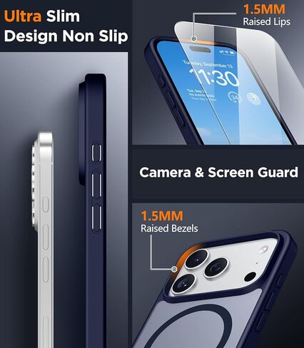 حافظة SPIDERCASE مغناطيسية لهاتف iPhone 17 Pro Max، حافظة شفافة غير لامعة مع قطعتين من واقي الشاشة الزجاجي المقوى المضاد للخدش وبصمات الأصابع لهاتف iPhone 17 Pro Max 6.9 بوصة، أزرق in Kuwait