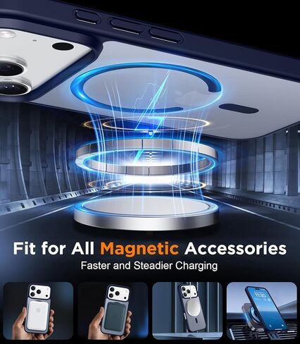 حافظة SPIDERCASE مغناطيسية لهاتف iPhone 17 Pro Max، حافظة شفافة غير لامعة مع قطعتين من واقي الشاشة الزجاجي المقوى المضاد للخدش وبصمات الأصابع لهاتف iPhone 17 Pro Max 6.9 بوصة، أزرق in Kuwait