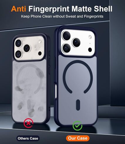 حافظة SPIDERCASE مغناطيسية لهاتف iPhone 17 Pro Max، حافظة شفافة غير لامعة مع قطعتين من واقي الشاشة الزجاجي المقوى المضاد للخدش وبصمات الأصابع لهاتف iPhone 17 Pro Max 6.9 بوصة، أزرق in Kuwait