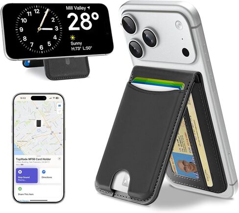 TopMade for MagSafe Wallet, Works with Apple Find My, Strongest Magnetic Wallet with Stand, 6 Card Holder, RFID Blocking, Magnetic Card Holder for iPhone 17/16/15/14/13/12 Series, Rechargeable, Black in Saudi Arabia