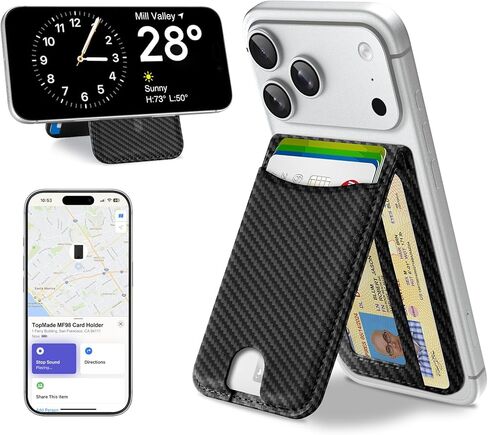TopMade for MagSafe Wallet, Works with Apple Find My, Strongest Magnetic Wallet with Stand, 6 Card Holder, RFID Blocking, Magnetic Card Holder for iPhone 17/16/15/14/13/12 Series, Rechargeable, Black in Saudi Arabia