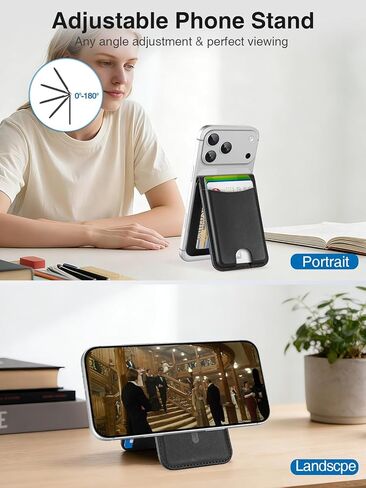 TopMade for MagSafe Wallet, Works with Apple Find My, Strongest Magnetic Wallet with Stand, 6 Card Holder, RFID Blocking, Magnetic Card Holder for iPhone 17/16/15/14/13/12 Series, Rechargeable, Black in Saudi Arabia