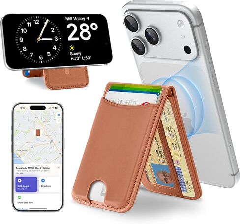 TopMade for MagSafe Wallet, Works with Apple Find My, Strongest Magnetic Wallet with Stand, 6 Card Holder, RFID Blocking, Magnetic Card Holder for iPhone 17/16/15/14/13/12 Series, Rechargeable, Black in Saudi Arabia