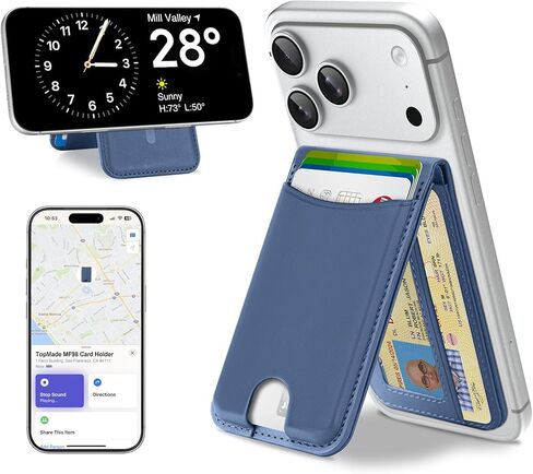 TopMade for MagSafe Wallet, Works with Apple Find My, Strongest Magnetic Wallet with Stand, 6 Card Holder, RFID Blocking, Magnetic Card Holder for iPhone 17/16/15/14/13/12 Series, Rechargeable, Black in Saudi Arabia