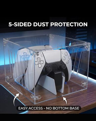غطاء غبار أكريليك Fletzorb متوافق مع وحدة تحكم PS5 DualSense ومحطة الشحن، حافظة واقية شفافة بخمسة جوانب مع فتحات تهوية، تصميم لا أساس له من التجميع لسهولة الوصول in Kuwait