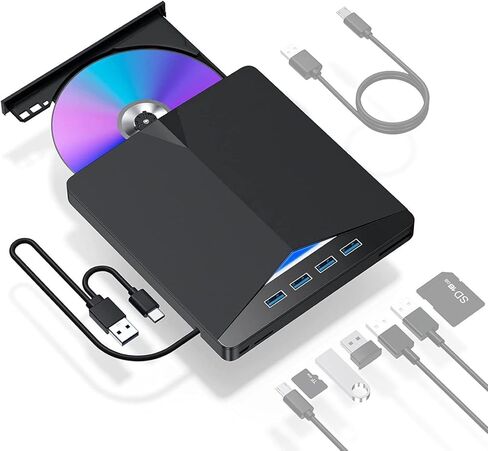 External CD DVD, 7 in1 USB 3.0 Portable CD/DVD Player Burner Reader Writer Disk Duplicator Compatible with Laptop Desktop PC in Saudi Arabia