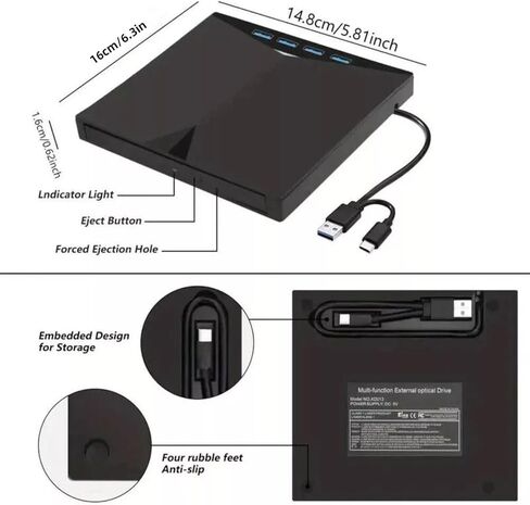 External CD DVD, 7 in1 USB 3.0 Portable CD/DVD Player Burner Reader Writer Disk Duplicator Compatible with Laptop Desktop PC in Saudi Arabia