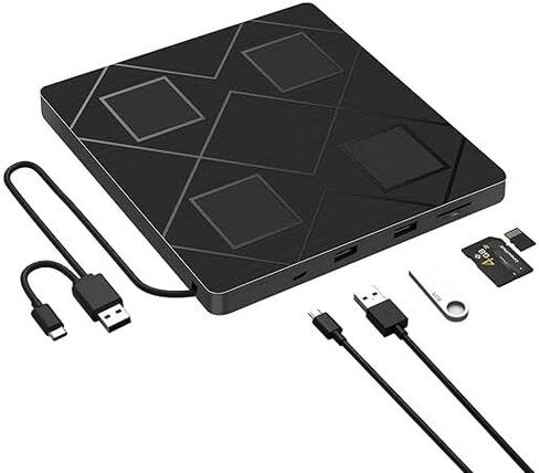 محرك أقراص CD/DVD خارجي 5 في 1 لأجهزة الكمبيوتر المحمول/الكمبيوتر الشخصي، مشغل USB 3.0 من النوع C المحمول للكمبيوتر CD DVD +/-RW محرك الأقراص المضغوطة وقارئ ناسخ الأقراص المضغوطة المتوافق مع أجهزة سطح المكتب Windows Apple in Saudi Arabia