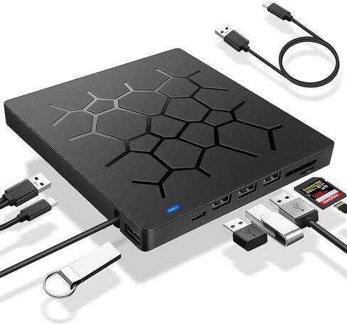 External DVD Drive, USB 3.0 CD DVD Burner for Laptop, Type-C CD/DVD ROM +/-RW Optical Disk Drive with 4 USB Ports and 2 SD Card Slots, Ultra Slim, for Mac, PC Windows 10/8/7 Linux OS in Saudi Arabia