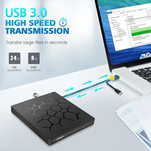 External DVD Drive, USB 3.0 CD DVD Burner for Laptop, Type-C CD/DVD ROM +/-RW Optical Disk Drive with 4 USB Ports and 2 SD Card Slots, Ultra Slim, for Mac, PC Windows 10/8/7 Linux OS in Saudi Arabia