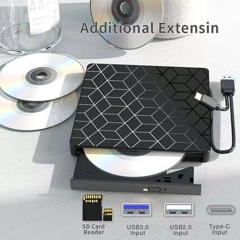 محرك أقراص DVD خارجي، 7 في 1 USB 3.0 فائق النحافة، محرك أقراص ضوئي مع 4 منافذ USB وفتحة بطاقة SD/TF 2* لأجهزة الكمبيوتر المحمول Mac، وأجهزة الكمبيوتر الشخصي التي تعمل بنظام التشغيل Windows 11/10/8/7 Linux OS in Saudi Arabia