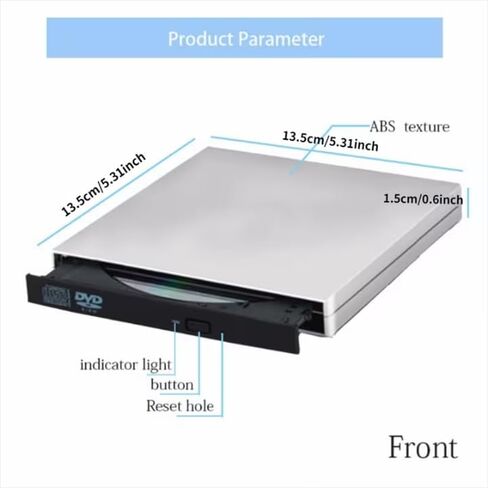 محرك أقراص DVD خارجي USB 2.0، ناسخ أقراص CD/DVD 24X، جهاز إعادة كتابة أقراص CD/DVD رفيع محمول، التوصيل والتشغيل لسطح المكتب المحمول، النسخ الاحتياطي للبيانات، الموسيقى، الأفلام in Saudi Arabia
