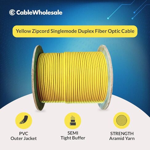Zipcord Fiber Optic Cable, Duplex OS2 9/125 Singlemode, Riser Rated, Yellow, 1000ft in Saudi Arabia
