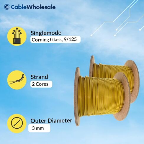 Zipcord Fiber Optic Cable, Duplex OS2 9/125 Singlemode, Riser Rated, Yellow, 1000ft in Saudi Arabia