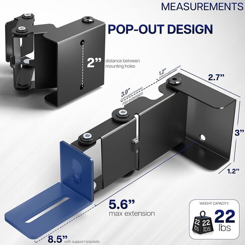 VIVO Steel Universal Soundbar Wall Mount، دعامات L، حاملات ذراع مكبر صوت ممتدة قابلة للتعديل، أسود، Mount-ESB1 in Saudi Arabia