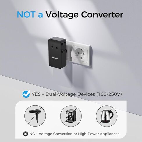 محول سفر عالمي مع كابل شحن 3 في 1، محول طاقة دولي مع مخرج تيار متردد، 1 منفذ USB-A ومنفذين USB-C، يعمل في أكثر من 150 دولة (الولايات المتحدة/الاتحاد الأوروبي/المملكة المتحدة/الاتحاد الأفريقي)، وليس محول جهد كهربائي in Kuwait