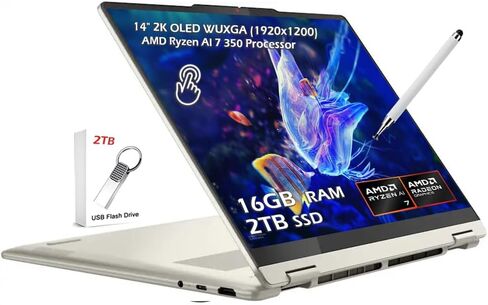 Lenovo Yoga 7i 2-in-1 Laptop, 16" FHD+ 2K Touchscreen Display, 12-core Intel Core Ultra 7 155U, 16GB LPDDR5X, 1TB SSD, Backlit KB, Fingerprint, Thunderbolt 4, Win 11 Home, Storm Grey, EAT 16GB USB Pen in Saudi Arabia