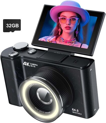 W & O Digital Camera for Teens,Kids Digital Camera with 32G SD Card,180°Flip Screen Camera for Photography Vlogging, with Fill Ligh,Point and Shoot Digital Cameras for Kids,Teens,Beginner（Orange） in Saudi Arabia