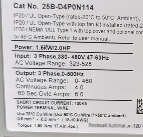 25B-D4P0N114 Power Flex 525 AC Drive 1.5KW 2Hp 25BD4P0N114 VFD Sealed in Box 1 Year Warranty Fast in Saudi Arabia
