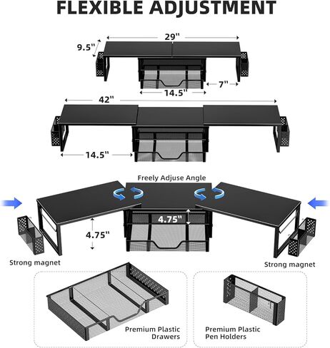 Simple Trending Desk Organizers and Accessories, Dual Monitor Stand Riser with Drawer and 2 Pen Holder, Shelf for Top of Desk, Black in Kuwait