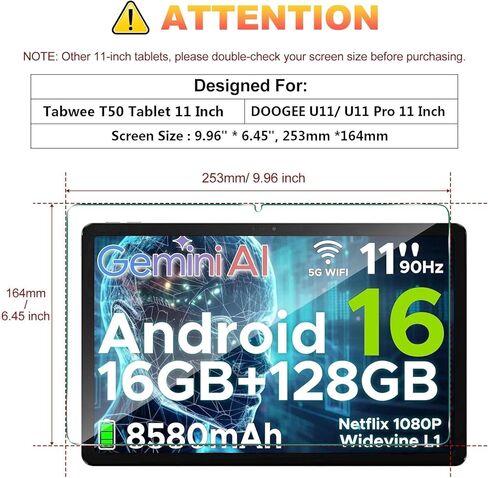 Screen Protector for Tabwee T20/ T50/ T90/ W90 Android 16 Tablet 11 Inch, Android Upgraded Tablet 11 Inch Android 16 15 14 Tablet Tempered Glass Film, 9H Hardness, Anti-Scratch [9.96'' x 6.45'', 253mm x 164mm], 2 Pack in Saudi Arabia
