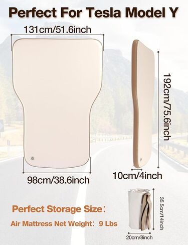 Tesla Model Y Air Mattress, 4" Thick Car Camping Mattress for SUV, Portable Inflatable Sleeping Pad with Pump & Storage Bag, Waterproof Drop Stitch PVC Car Bed for Travel Road Trip Outdoor in Kuwait
