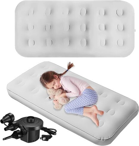 2 Pack Kids Air Mattress Inflatable Toddler Beds Comfort Flocked Blow up Mattress,Foldable Portable Airbed for Sleepover Home Travel Camping Party - 55 x 27.6X 8.7 Inch,Grey in Saudi Arabia