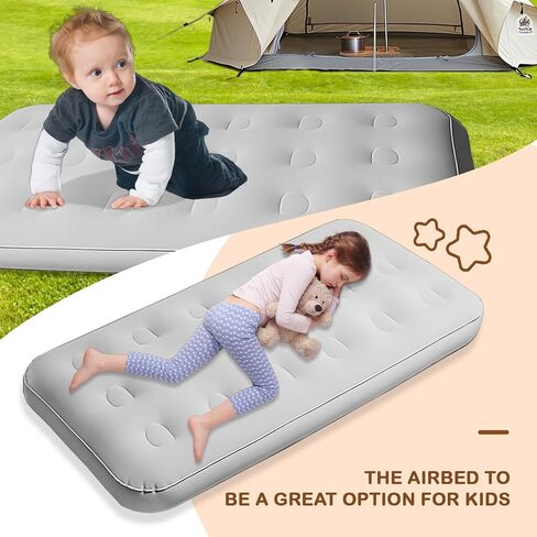 2 Pack Kids Air Mattress Inflatable Toddler Beds Comfort Flocked Blow up Mattress,Foldable Portable Airbed for Sleepover Home Travel Camping Party - 55 x 27.6X 8.7 Inch,Grey in Saudi Arabia