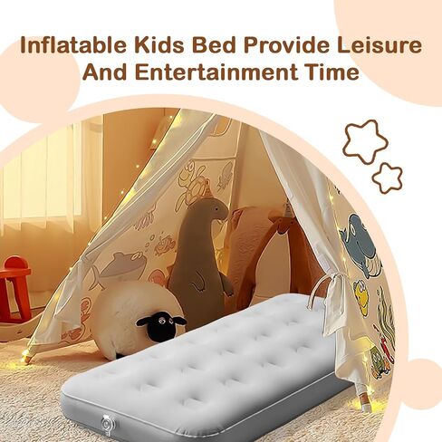 2 Pack Kids Air Mattress Inflatable Toddler Beds Comfort Flocked Blow up Mattress,Foldable Portable Airbed for Sleepover Home Travel Camping Party - 55 x 27.6X 8.7 Inch,Grey in Saudi Arabia