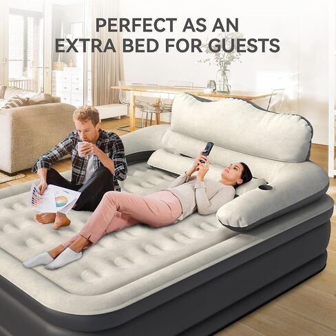 YITAHOME Queen Size Air Mattress with Headboard, 18in Inflatable with Pillow, Blow Up Mattress with Removable Electric Pump, Comfort Air Bed Queen for Camping & Home, Black & Gray in Saudi Arabia