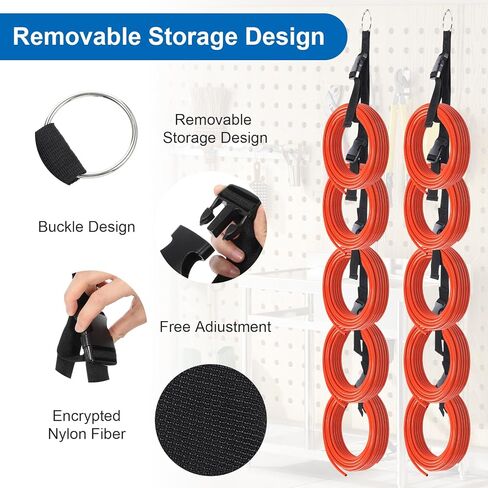 3 Pcs Extension Cord Organizer, Cord Storage Organizer Extension Cords Hanger with 5 Slots All in One Hanger Straps Garden Storage Straps for Cable Hose Rope String Lights Tool Management in Saudi Arabia
