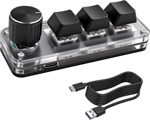 XMSJSIY Mini 3 Key Keypad Mechanical Keyboard One Handed Hot Key with 1 Knob DIY Programmable Macro Customized Program with RGB led for Office Gaming Media Supplies -1 PCS in Saudi Arabia