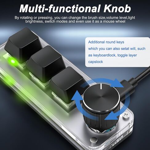 XMSJSIY Mini 3 Key Keypad Mechanical Keyboard One Handed Hot Key with 1 Knob DIY Programmable Macro Customized Program with RGB led for Office Gaming Media Supplies -1 PCS in Saudi Arabia