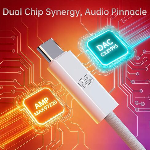 محول صوت VUM 32 بت/384 كيلو هرتز USB-C إلى 3.5 مم CX31993 & MAX97220 شريحة مزدوجة، فك تشفير رقمي عالي الدقة ومضخم تشغيلي مع كابل نحاسي خالٍ من الأكسجين مطلي بالفضة دونجل صوت USB C إلى محول مقبس سماعة الرأس in Kuwait