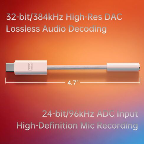 محول صوت VUM 32 بت/384 كيلو هرتز USB-C إلى 3.5 مم CX31993 & MAX97220 شريحة مزدوجة، فك تشفير رقمي عالي الدقة ومضخم تشغيلي مع كابل نحاسي خالٍ من الأكسجين مطلي بالفضة دونجل صوت USB C إلى محول مقبس سماعة الرأس in Kuwait
