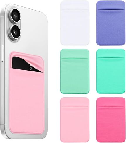 6 Pack Card Holder for Phone Case, Stretchy Back of Phone Wallet Stick on Pocket Self Adhesive ID Credit Card Pouch Sleeve, 6 Colors in Saudi Arabia