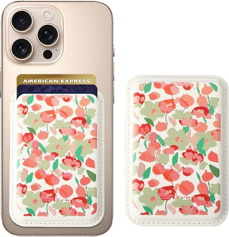 Wallet Magnetic Card Holder, Magnetic Wallet for iPhone, Leather Phone Wallets Cute Colorful Flowers Design Compatible with iPhone 16/15/14/13/12 Series for Girls Women, Fit 3 Cards in Kuwait