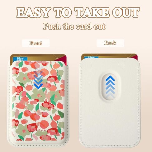 Wallet Magnetic Card Holder, Magnetic Wallet for iPhone, Leather Phone Wallets Cute Colorful Flowers Design Compatible with iPhone 16/15/14/13/12 Series for Girls Women, Fit 3 Cards in Kuwait