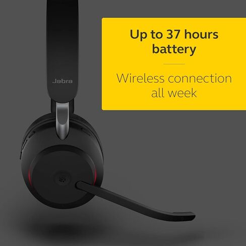 جابرا Evolve2 65 سماعة رأس بلوتوث لاسلكية مع ميكروفون للمكالمات والموسيقى، سماعات أذن أحادية مع محول USB-A، بطارية تصل إلى 37 ساعة، تعمل مع Microsoft Teams، أسود in Saudi Arabia