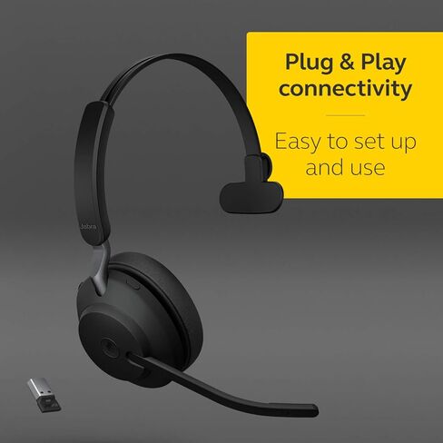 جابرا Evolve2 65 سماعة رأس بلوتوث لاسلكية مع ميكروفون للمكالمات والموسيقى، سماعات أذن أحادية مع محول USB-A، بطارية تصل إلى 37 ساعة، تعمل مع Microsoft Teams، أسود in Saudi Arabia