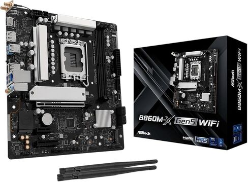 اللوحة الأم ASRock B860M-X Gen5 WiFi LGA1851 Micro-ATX، تدعم معالجات Intel Core Ultra Series 2، DDR5 9066+(OC)، PCIe 5.0 x16، WiFi 6E، 2.5G LAN in Saudi Arabia