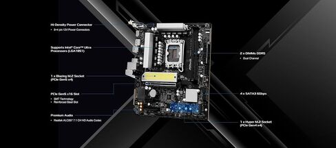 اللوحة الأم ASRock B860M-X Gen5 WiFi LGA1851 Micro-ATX، تدعم معالجات Intel Core Ultra Series 2، DDR5 9066+(OC)، PCIe 5.0 x16، WiFi 6E، 2.5G LAN in Saudi Arabia