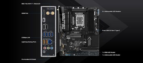 ASRock B860 Challenger WiFi ATX Motherboard, Supports Intel Core Ultra Processors (Series 2, LGA1851), DDR5 8666+ (OC), PCIe 5.0, WiFi 7, 2.5G LAN, Dr.MOS in Saudi Arabia